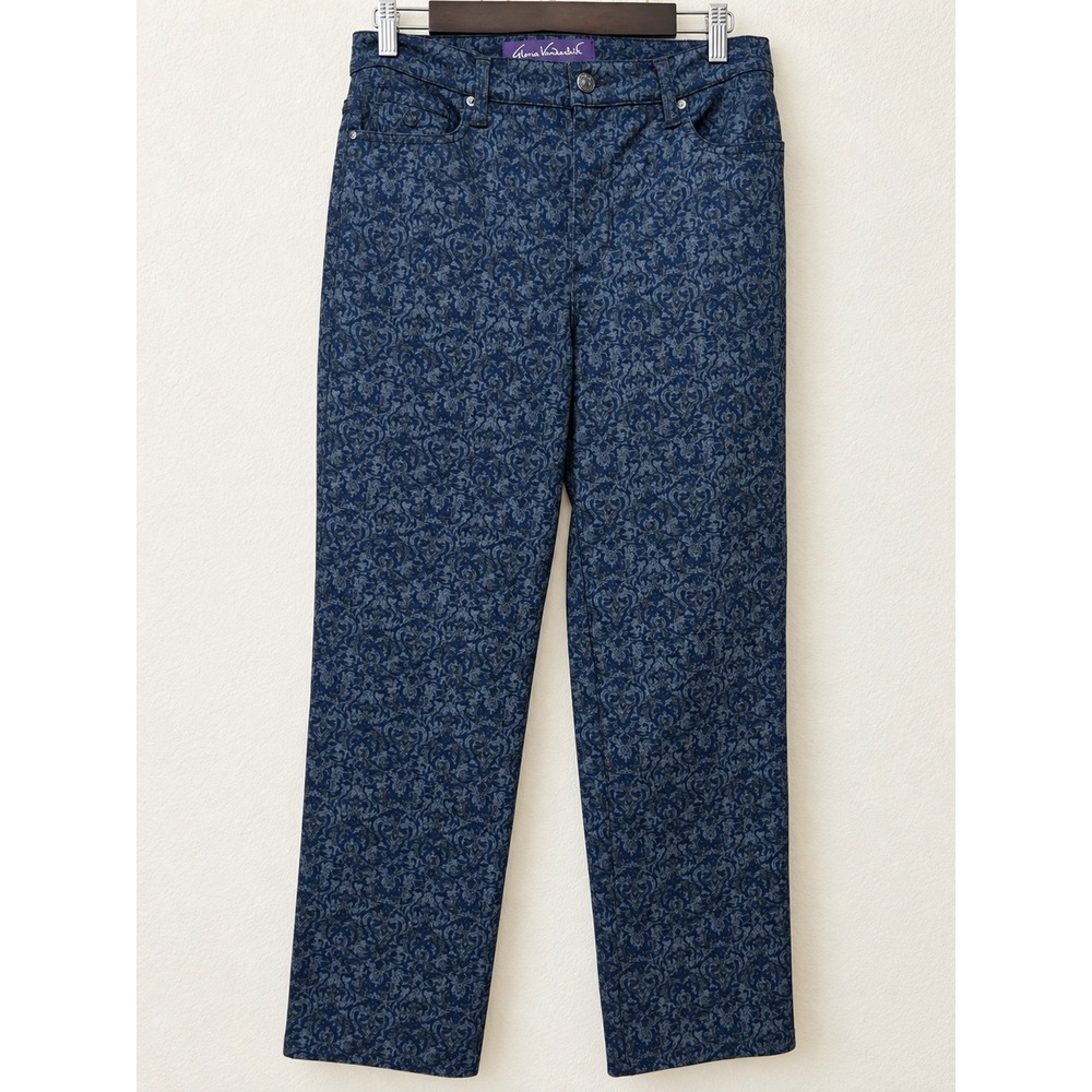 Gloria Vanderbilt Amanda High Rise Damask Print Tapered Jeans Blue Grey Size 10
